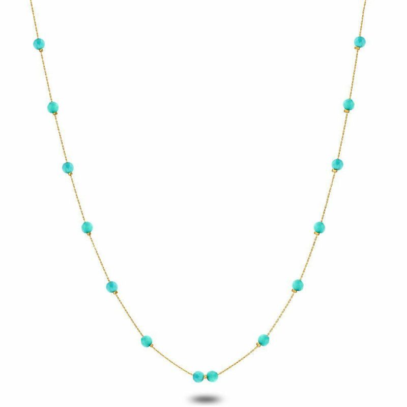 Colliers | Collier en Acier Poli Couleur Or, Pierres Turquoises Turquoise – Femmes Bijoux Colliers