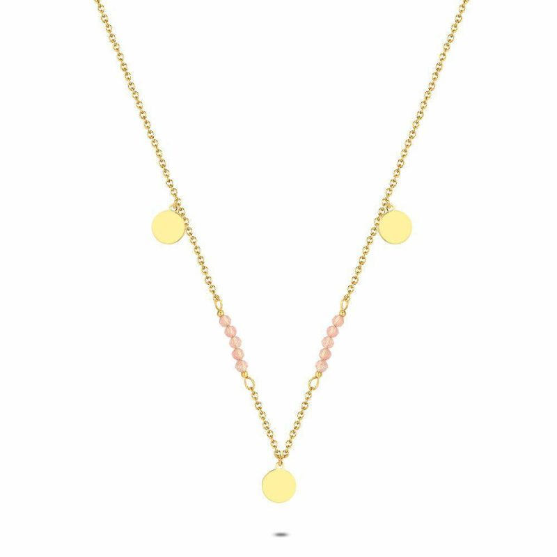 Colliers | Collier en Acier Poli Couleur Or, Quartz Rose Rose – Femmes Bijoux Colliers