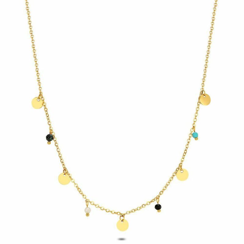 Colliers | Collier en Acier Poli Couleur Or, Ronds et Pierres Multi – Femmes Bijoux Colliers