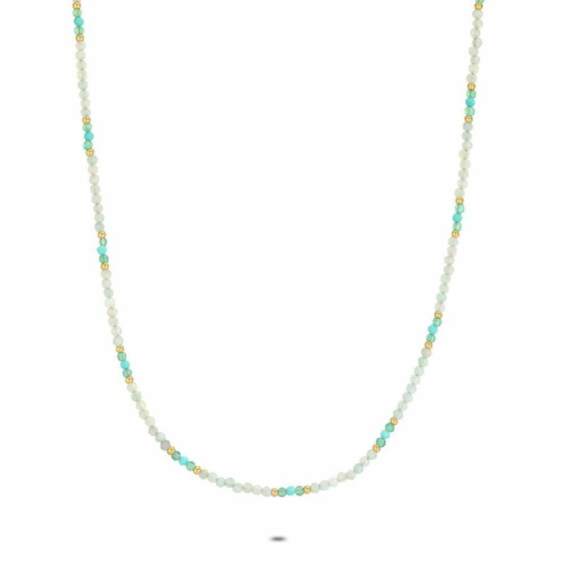 Colliers | Collier en Acier Poli Couleur Or, Vert et Turquoise Multi – Femmes Bijoux Colliers