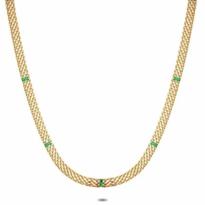 Colliers | Collier en Acier Poli Couleur Or, Zirconia Verts Rectangulaires Vert – Femmes Bijoux Colliers