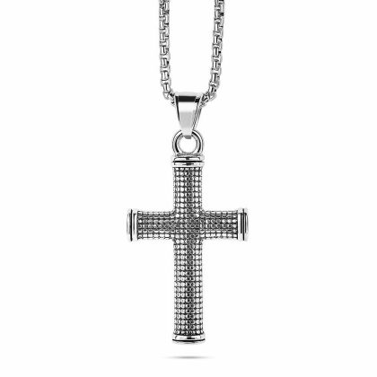 Colliers | Collier en Acier Poli, Croix Noire – Hommes Bijoux Colliers