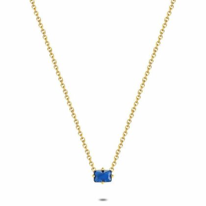 Colliers | Collier en Acier Poli de Couleur Or, 1 Zircone Bleu Rectangulaire Bleu – Femmes Bijoux Bleu