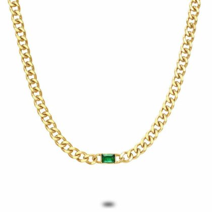 Colliers | Collier en Acier Poli de Couleur Or, Gourmet Avec Zircone Vert Rectangulaire Vert – Femmes Bijoux Colliers