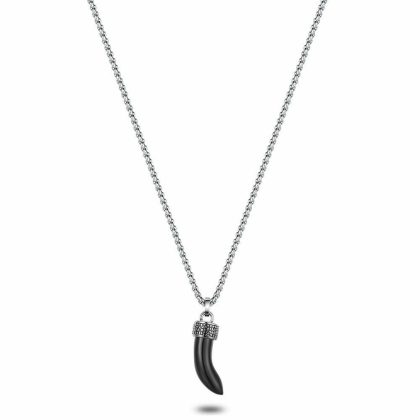 Colliers | Collier en Acier Poli , Dent Noire Noir – Hommes Bijoux Colliers