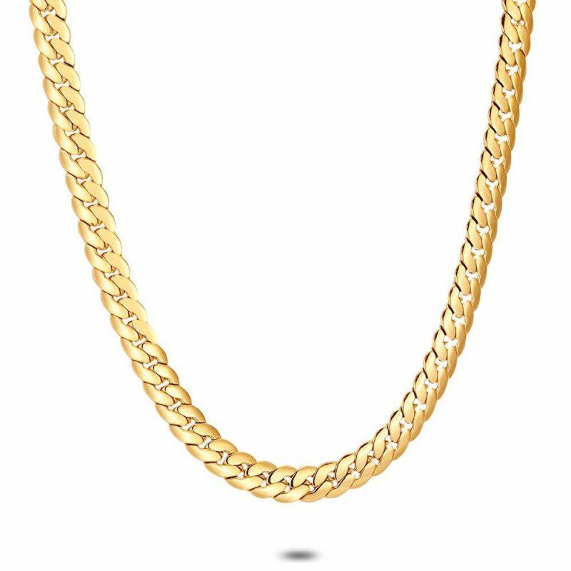 Colliers | Collier en Acier Poli Doré, Chaîne Maille Gourmet, 6 mm Goudkleur – Femmes/Hommes Bijoux Colliers