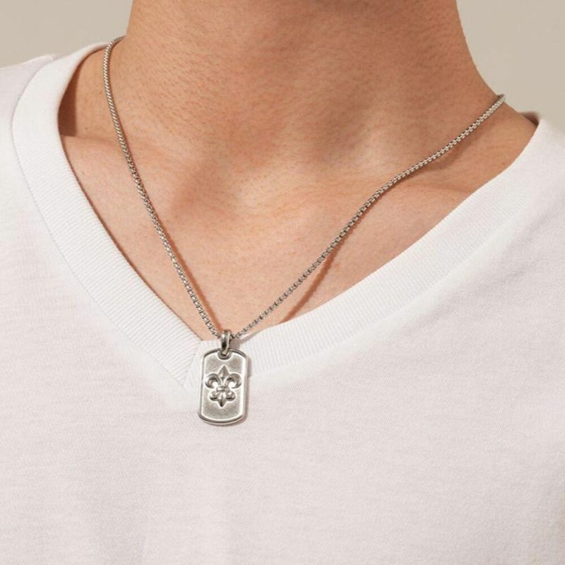 Colliers | Collier en Acier Poli, Fleur de Lys Pas de couleur – Hommes Bijoux Colliers