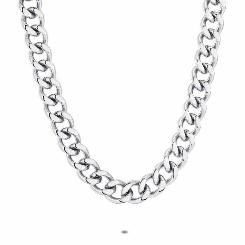 Colliers | Collier en Acier Poli, Gourmet, 10 mm Zilverkleur – Femmes/Hommes Bijoux Colliers