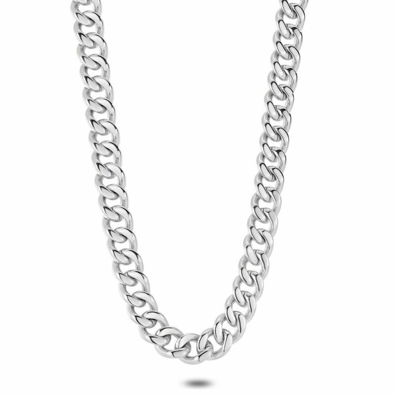 Colliers | Collier en Acier Poli, Gourmet, 15 mm Zilverkleur – Femmes/Hommes Bijoux Colliers