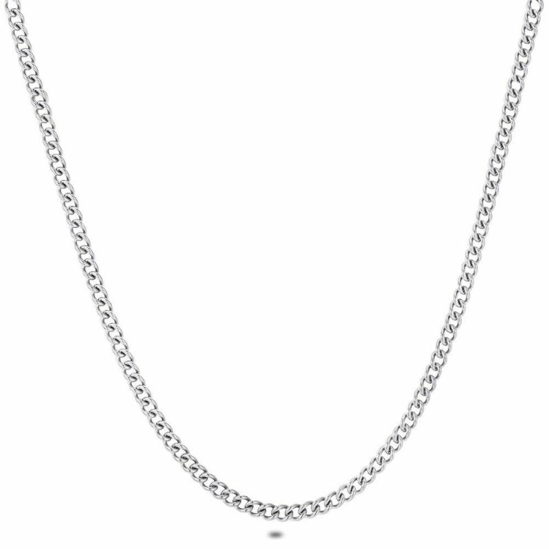 Colliers | Collier en Acier Poli, Gourmet, 2 mm Zilverkleur – Femmes/Hommes Bijoux Colliers