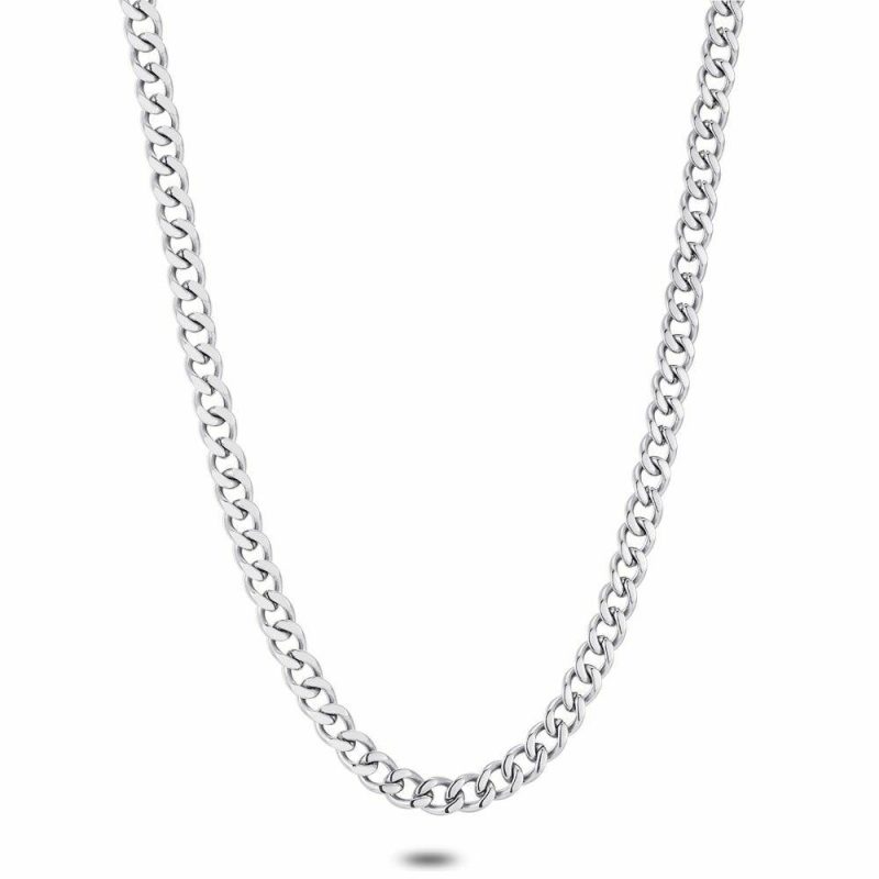 Colliers | Collier en Acier Poli, Gourmet, 5 mm Zilverkleur – Femmes/Hommes Bijoux Colliers