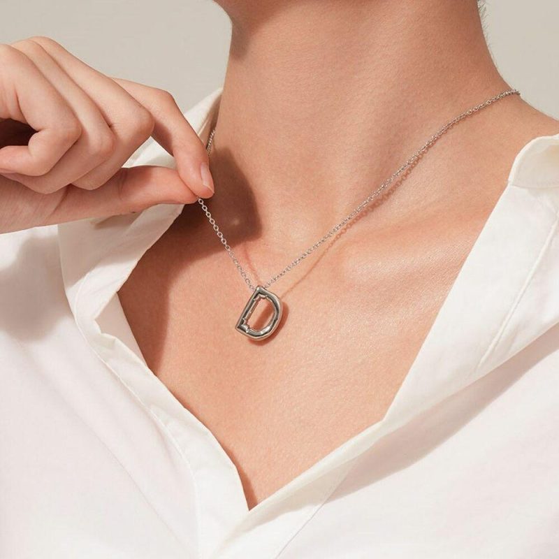 Colliers | Collier en Acier Poli, Lettre Bubble D Pas de couleur – Femmes Bijoux Colliers