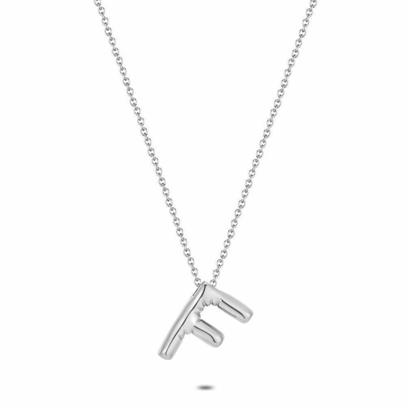 Colliers | Collier en Acier Poli, Lettre Bubble F Pas de couleur – Femmes Bijoux Colliers