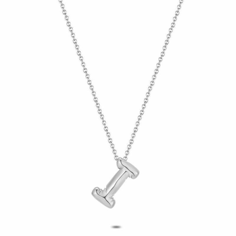 Colliers | Collier en Acier Poli, Lettre Bubble I Pas de couleur – Femmes Bijoux Colliers