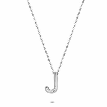 Colliers | Collier en Acier Poli, Lettre Bubble J Pas de couleur – Femmes Bijoux Colliers