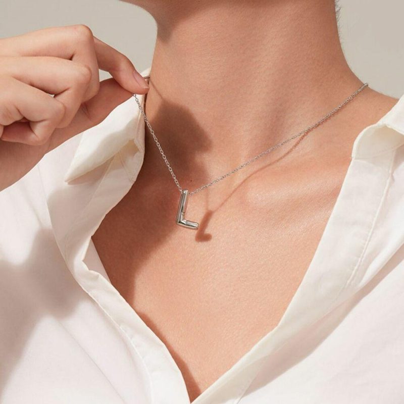 Colliers | Collier en Acier Poli, Lettre Bubble L Pas de couleur – Femmes Bijoux Colliers