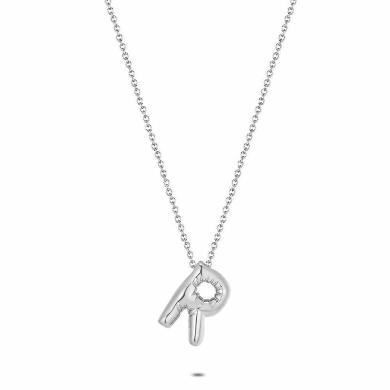 Colliers | Collier en Acier Poli, Lettre Bubble R Pas de couleur – Femmes Bijoux Colliers