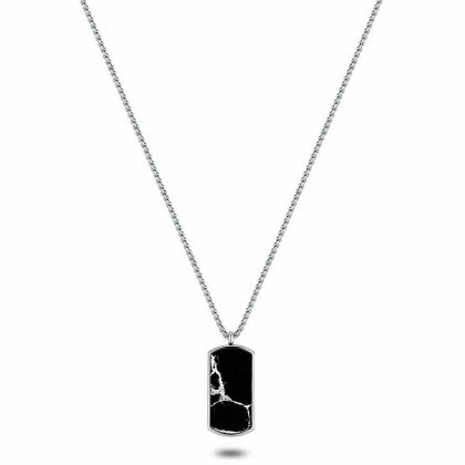 Colliers | Collier en Acier Poli, Plaque de Marbre, Couleur Noire Noir et blanc – Hommes Bijoux Colliers