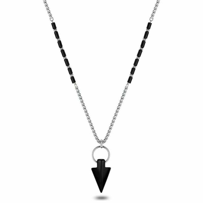 Colliers | Collier en Acier Poli , Tubes Noirs et Flèche Noire Noir – Hommes Bijoux Colliers