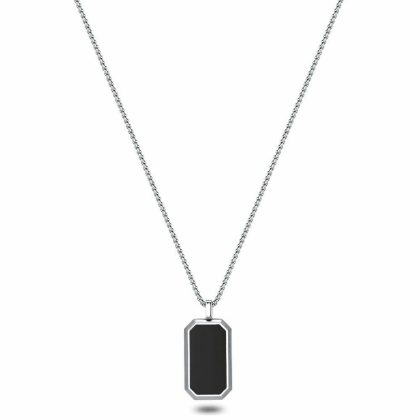 Colliers | Collier en Acier Poli,Plaque Noire Noir – Hommes Bijoux Colliers