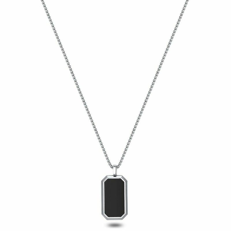 Colliers | Collier en Acier Poli,Plaque Noire Noir – Hommes Bijoux Colliers