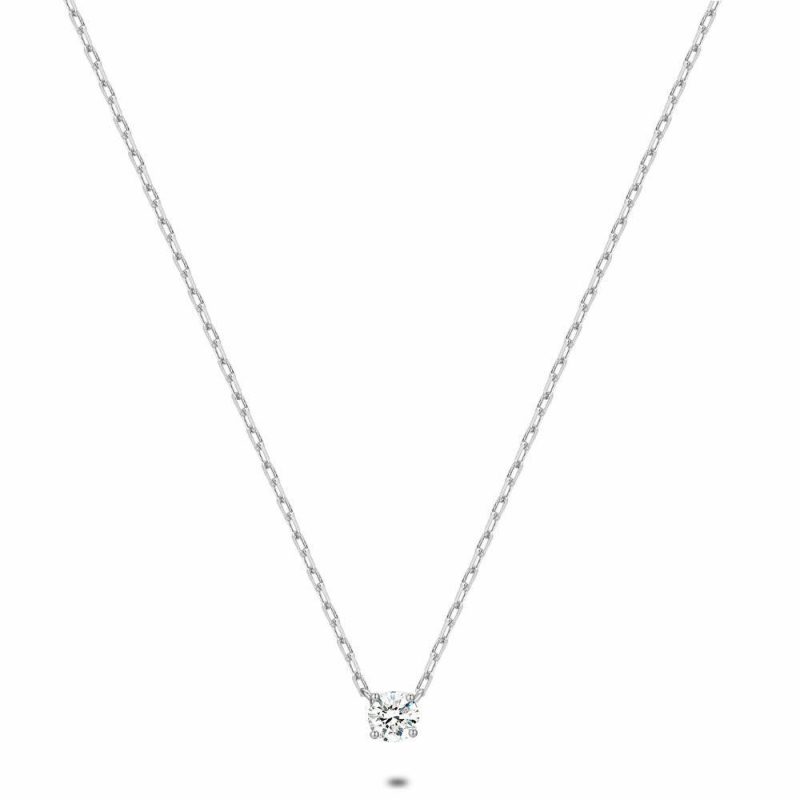 Colliers | Collier en Argent, 1 Zircon, 5 mm Zilverkleur – Femmes Bijoux Colliers