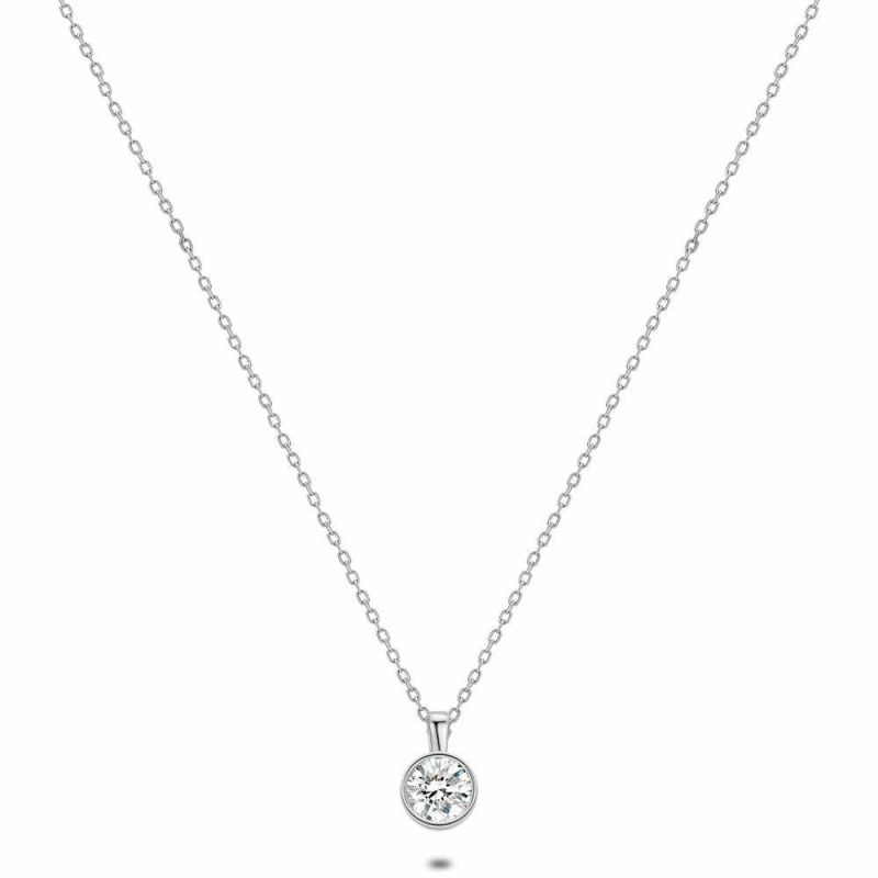 Colliers | Collier en Argent, 1 Zircon, 5 mm Zilverkleur – Femmes Bijoux Colliers