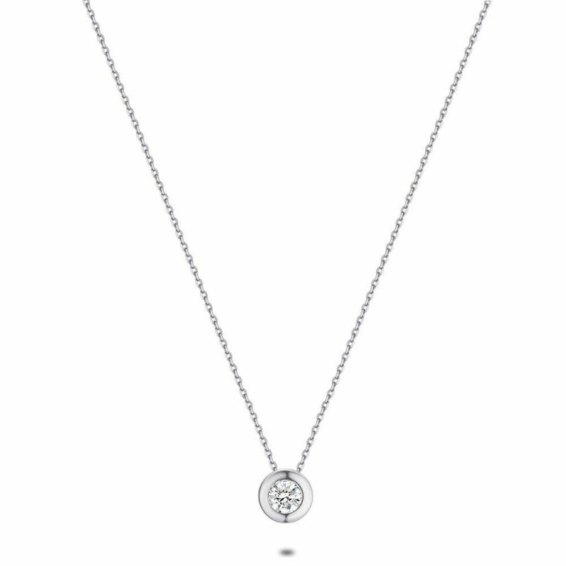 Colliers | Collier en Argent, 1 Zircon, 6 mm Zilverkleur – Femmes Bijoux Colliers