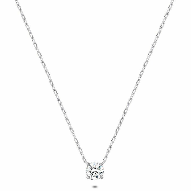 Colliers | Collier en Argent, 1 Zircon, 7 mm Zilverkleur – Femmes Bijoux Colliers