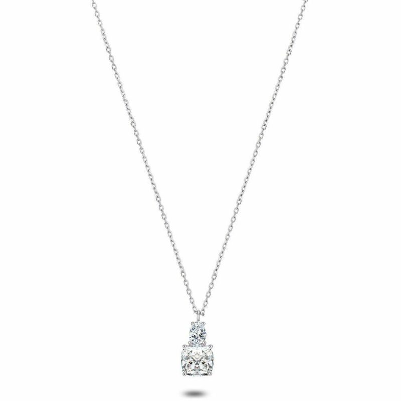 Colliers | Collier en Argent, 2 Zircons, Goutte Zilverkleur – Femmes Bijoux Colliers