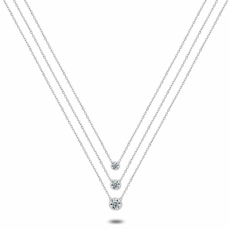 Colliers | Collier en Argent, 3 Collliers, 3 Zircons Zilverkleur – Femmes Bijoux Colliers