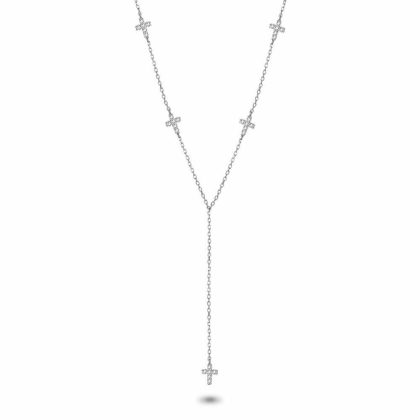 Colliers | Collier en Argent, 5 Croix, Zircons Zilverkleur – Femmes Bijoux Colliers