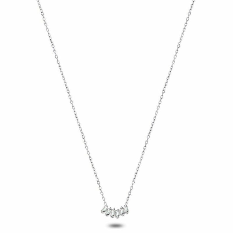 Colliers | Collier en Argent, 6 Zircons Rectangulaires Zilverkleur – Femmes Bijoux Colliers