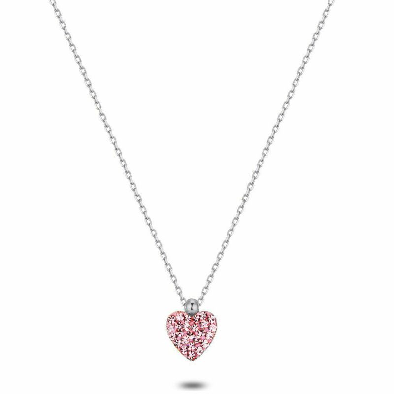 Colliers | Collier en Argent, Coeur, Cristaux Roses Rose – Femmes Bijoux Colliers