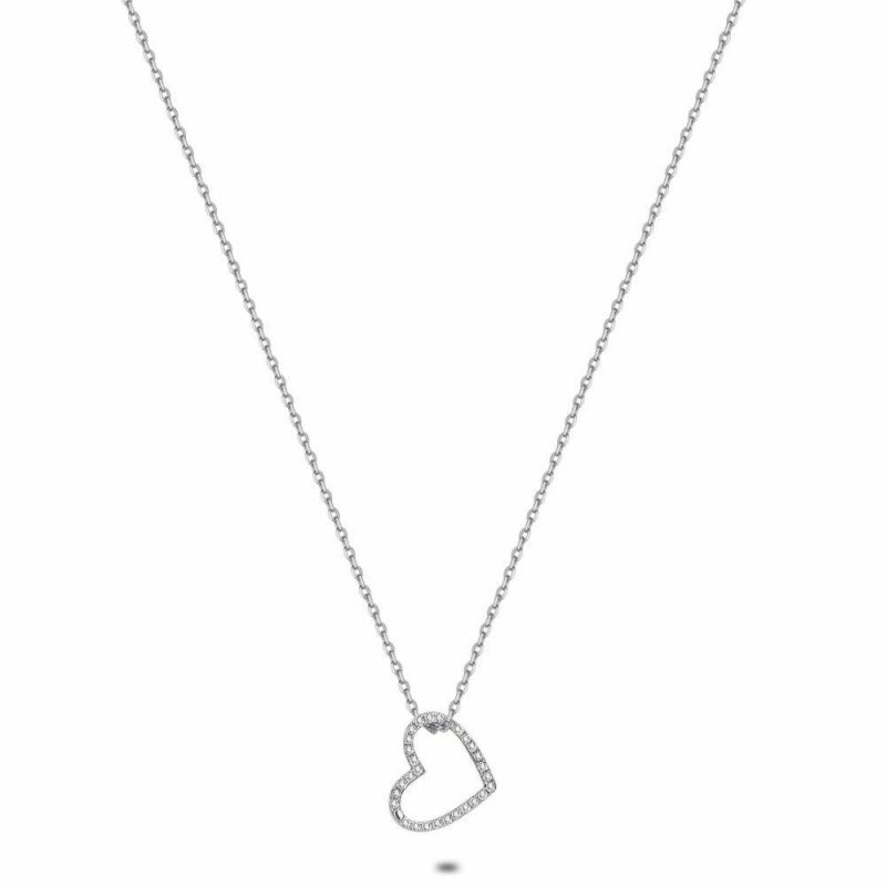 Colliers | Collier en Argent, Coeur Ouvert, Zircons Zilverkleur – Femmes Bijoux Colliers