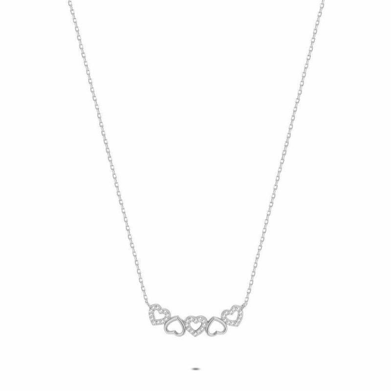 Colliers | Collier en Argent, Coeurs Ouverts, Pierres Blanc – Femmes Bijoux Blanc