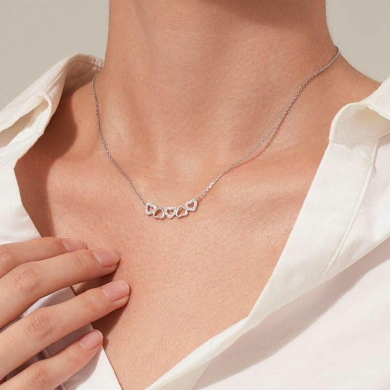 Colliers | Collier en Argent, Coeurs Ouverts, Pierres Blanc – Femmes Bijoux Blanc