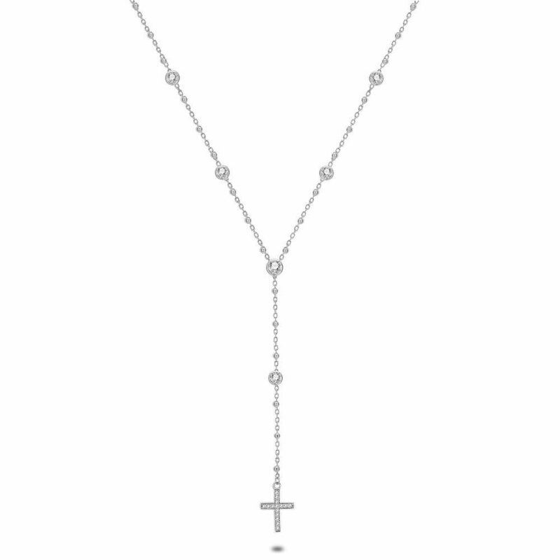 Colliers | Collier en Argent, Croix, 6 Zircons Zilverkleur – Femmes Bijoux Colliers