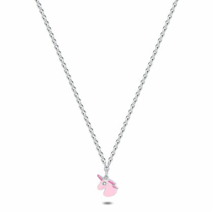 Colliers | Collier en Argent, Licorne Rose, 1 Zircon Rose – Enfants Bijoux Colliers