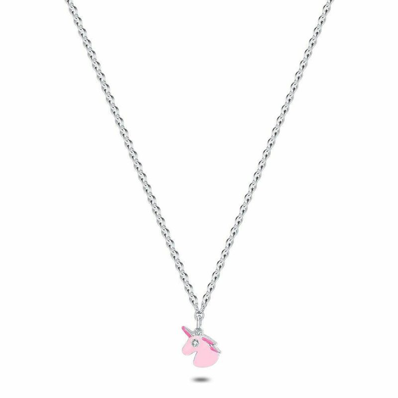 Colliers | Collier en Argent, Licorne Rose, 1 Zircon Rose – Enfants Bijoux Colliers