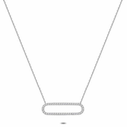 Colliers | Collier en Argent, Ovale Ouvert, Zircons, 3 Cm Zilverkleur – Femmes Bijoux Colliers