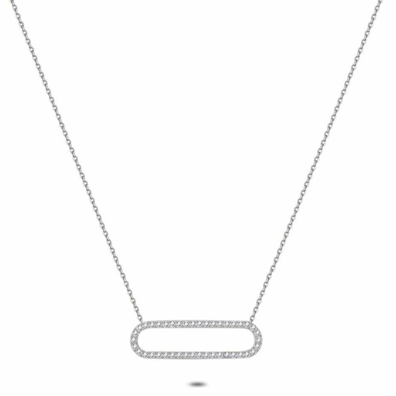 Colliers | Collier en Argent, Ovale Ouvert, Zircons, 3 Cm Zilverkleur – Femmes Bijoux Colliers