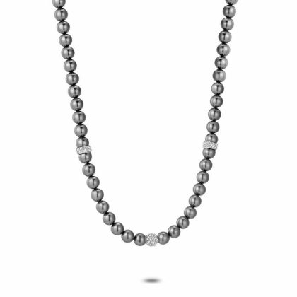 Colliers | Collier en Argent, Perles Grises, Cristaux Blancs Gris – Femmes Bijoux Colliers