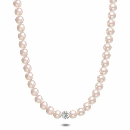 Colliers | Collier en Argent, Perles Roses, Boule en Cristaux Rose – Femmes Bijoux Colliers