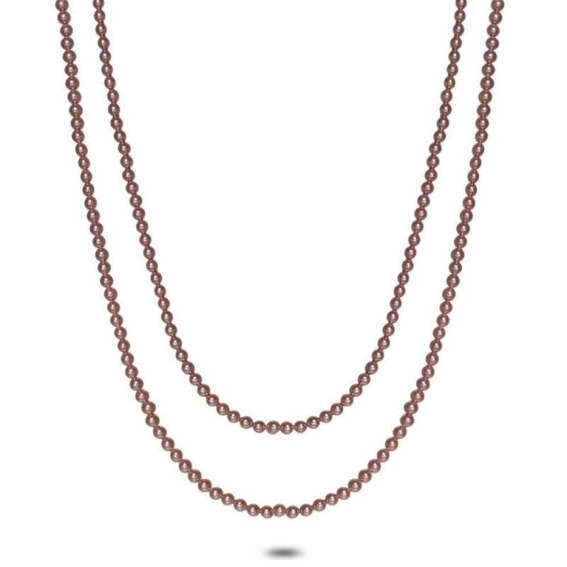 Colliers | Collier en Argent, Perles Roses Doubles Rose – Femmes Bijoux Colliers