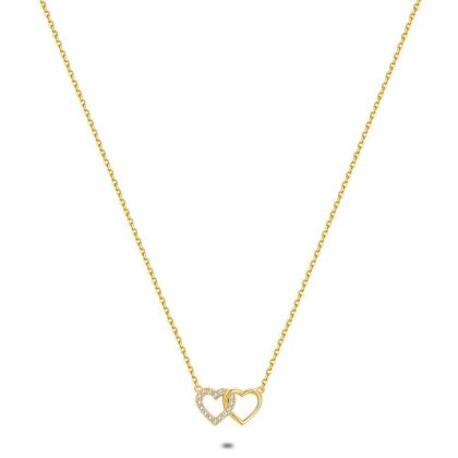 Colliers | Collier en Argent Plaqué Or 18Ct, 2 Coeurs Ouverts Goudkleur – Femmes Bijoux Colliers