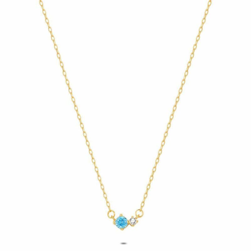 Colliers | Collier en Argent Plaqué Or 18Ct, Bleu et Blanc Bleu ciel – Femmes Bijoux Bleu ciel