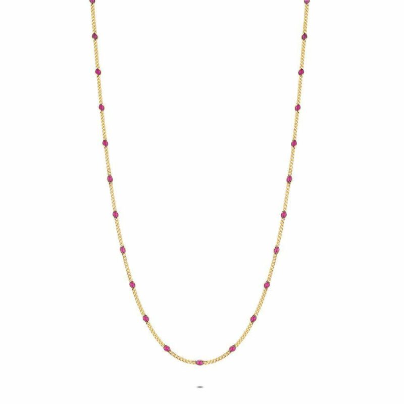 Colliers | Collier en Argent Plaqué Or 18Ct, Émail Fuchsia Rose – Femmes Bijoux Colliers