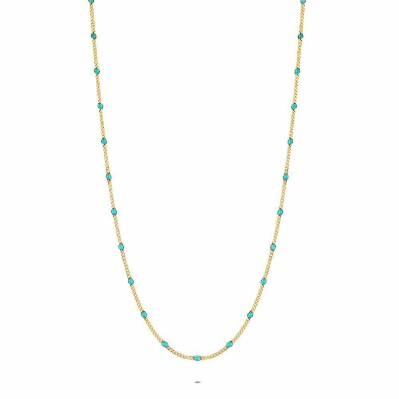 Colliers | Collier en Argent Plaqué Or 18Ct, Émail Turquoise Entre Chaine Gourmette, Couleur Or. Turquoise – Femmes Bijoux Colliers