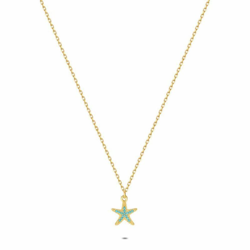 Colliers | Collier en Argent Plaqué Or 18Ct, Étoile de Mer Turquoise Turquoise – Femmes Bijoux Colliers